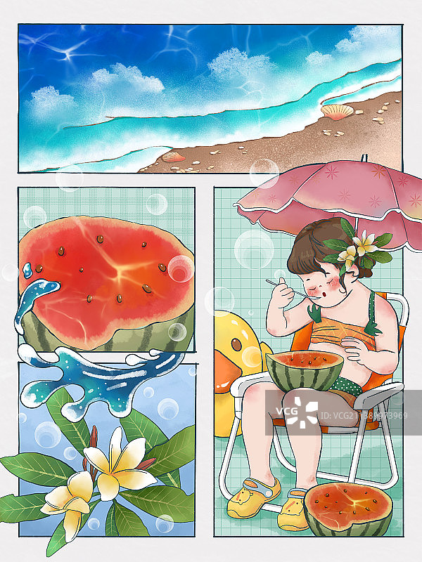 夏日生活分镜水彩风手绘插画图片素材