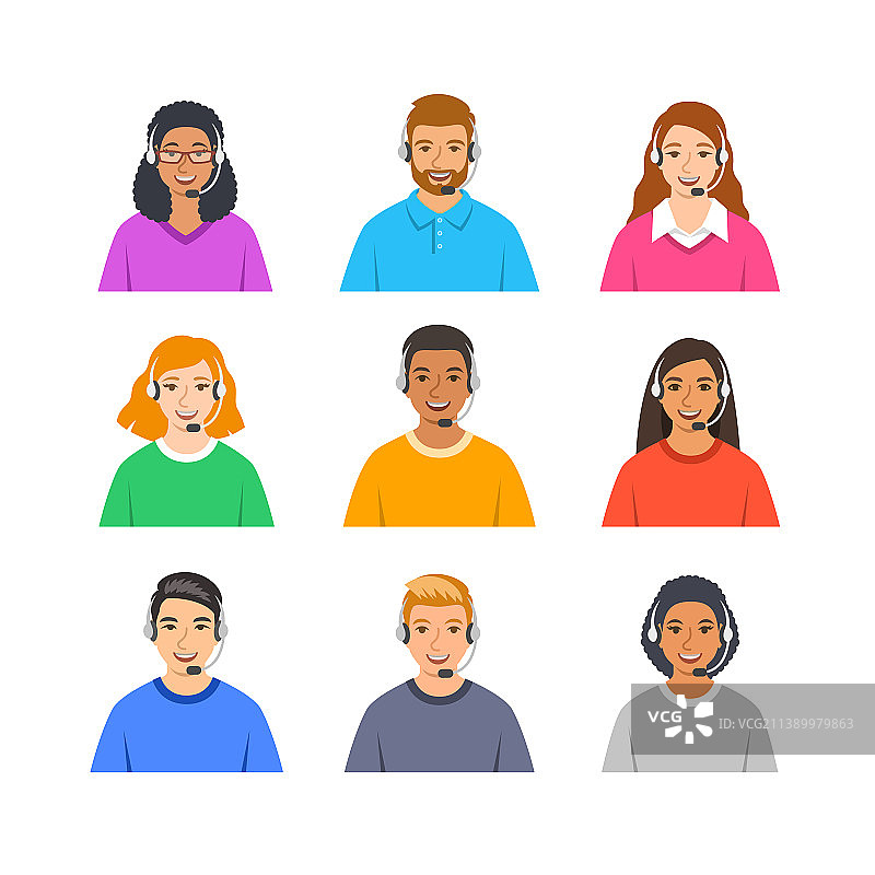 戴着耳机的呼叫中心客户服务人员图片素材