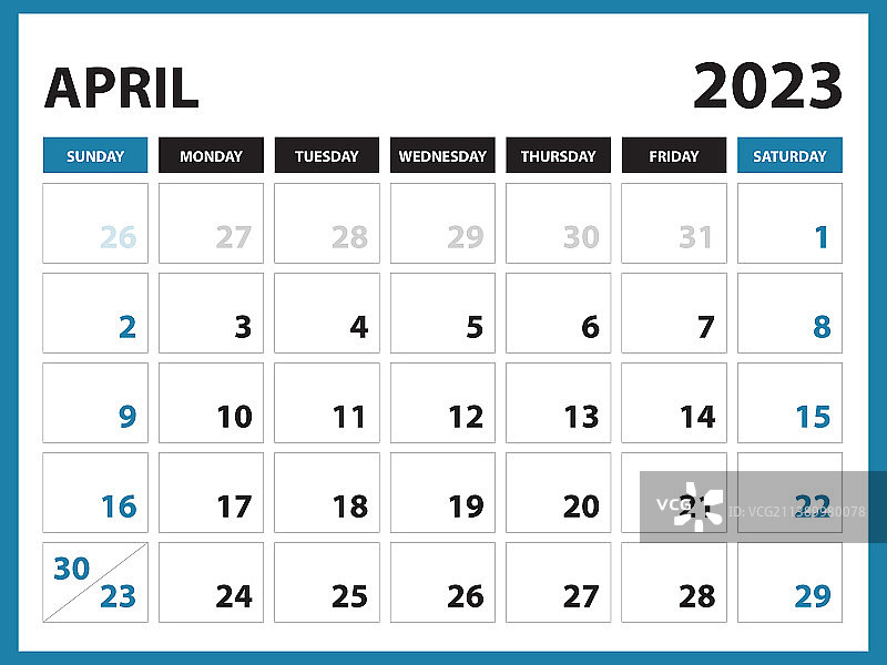 2023年4月可打印日历图片素材