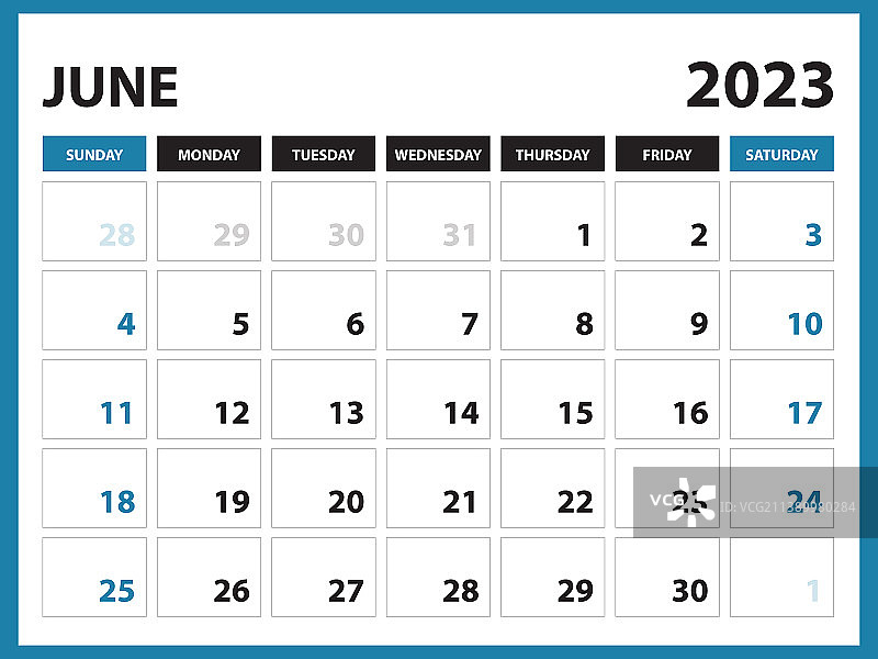 2023年6月日历打印版图片素材