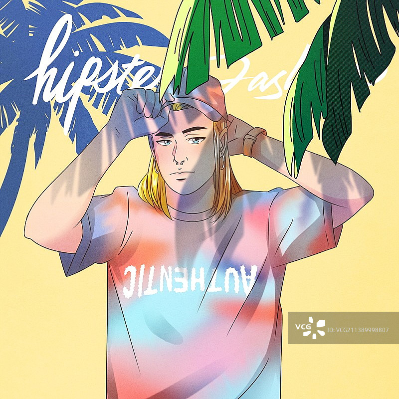 插画：戴帽子的时尚男人图片素材