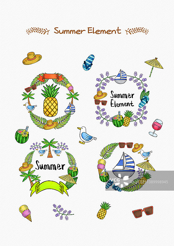 夏季元素边框插画图片素材