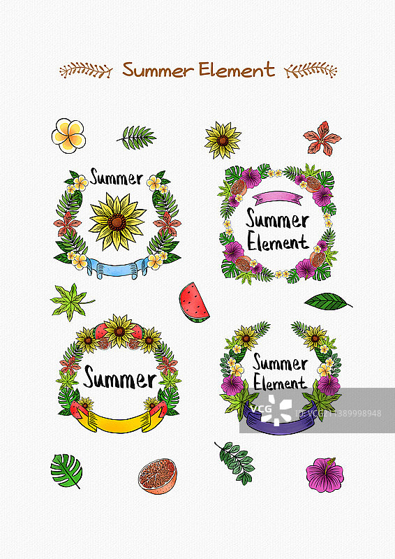 夏季元素边框插画图片素材