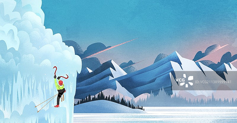男子攀冰插画图片素材