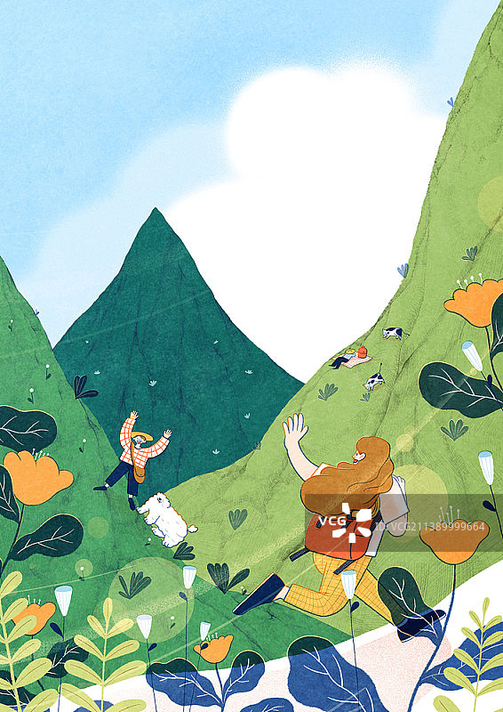 山间野餐的男人和女人插画图片素材
