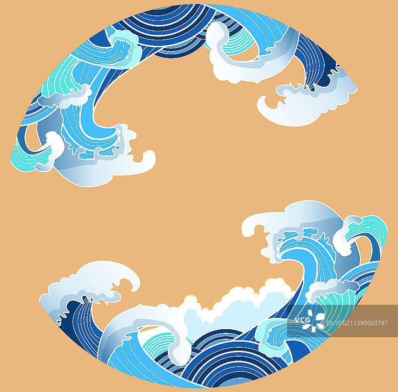 国潮风海浪圆框图片素材