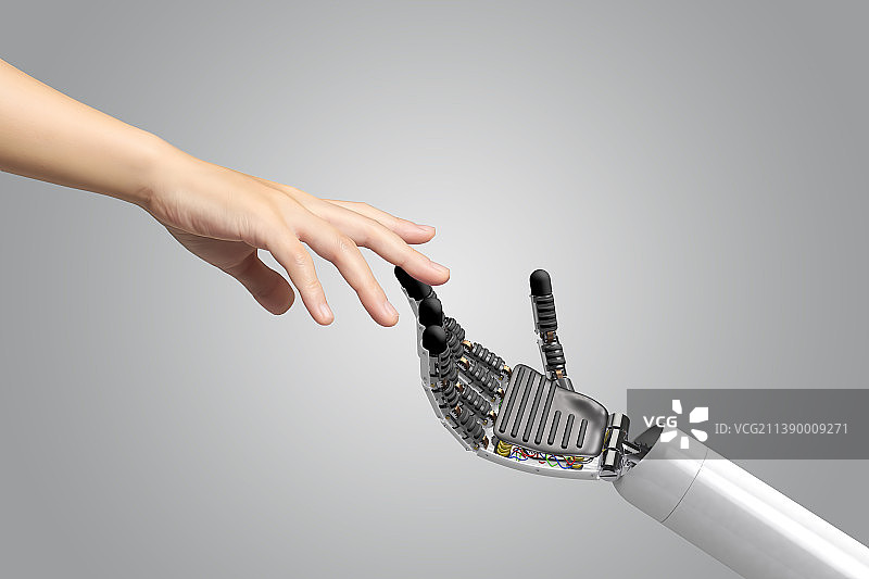 机器人与人类互动合成图像图片素材