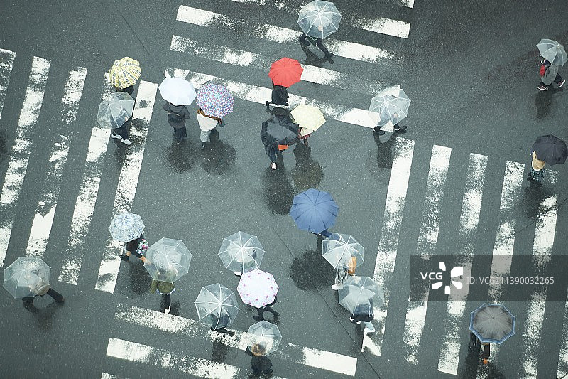人们在雨天于日本东京的十字路口过马路图片素材