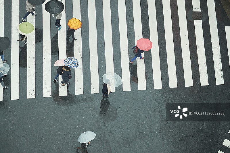 人们在雨天于日本东京的十字路口过马路图片素材