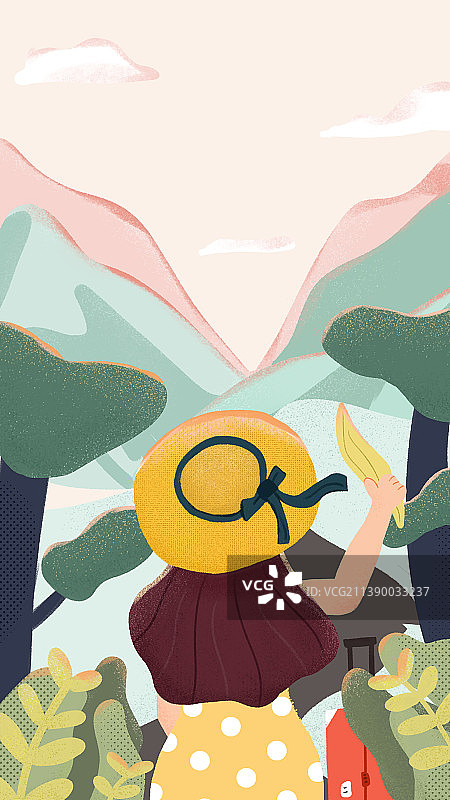 旅行中女孩看见山河的背影图片素材