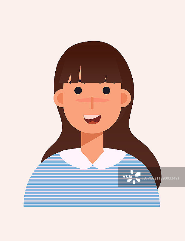 可爱的长发女孩头像证件照矢量插画素材图片素材