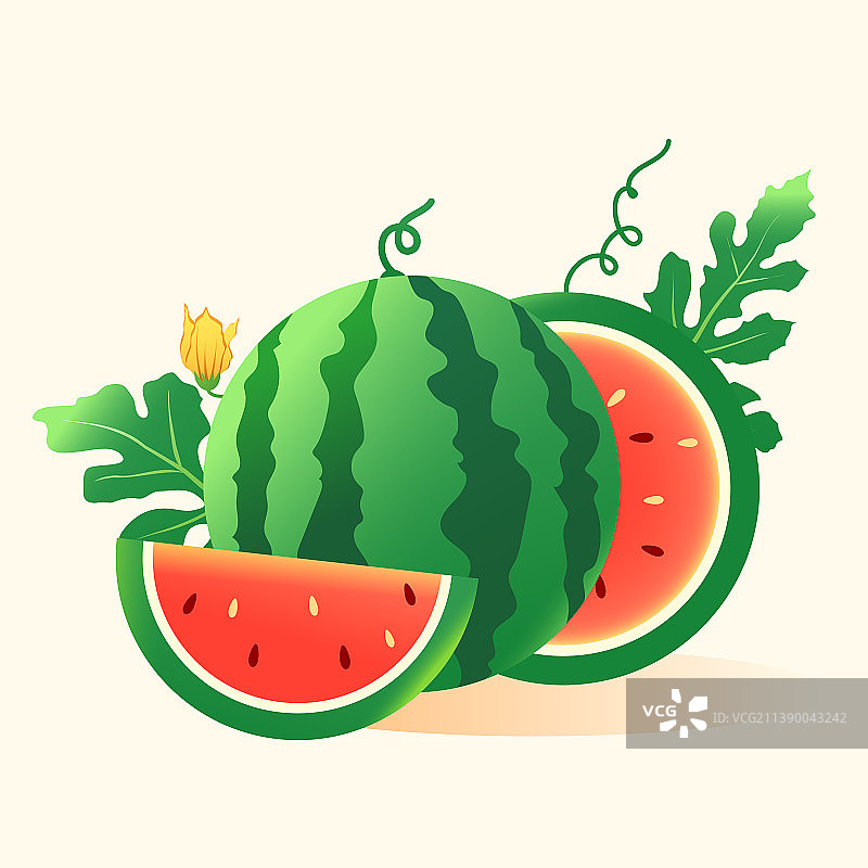 夏天解暑绿色水果西瓜果汁大暑节气美食插画图片素材