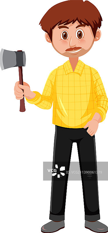 男人拿着斧头卡通人物在白色背景上图片素材