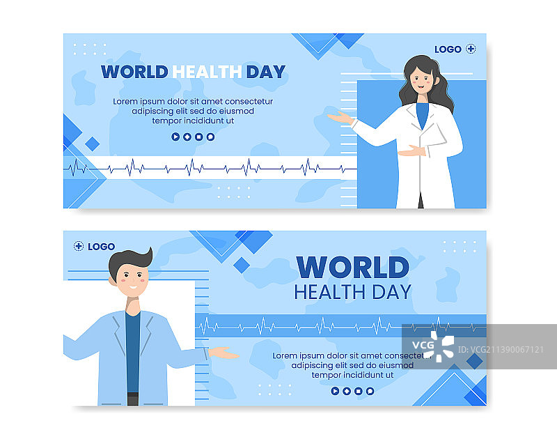 世界健康日banner模板扁平医疗保健图片素材