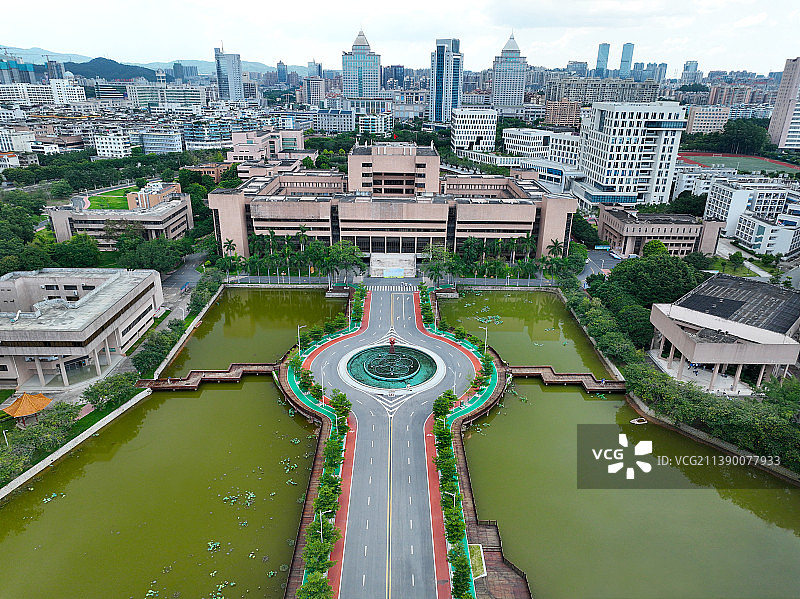 广东省江门市蓬江区五邑大学东湖公园航拍图片素材