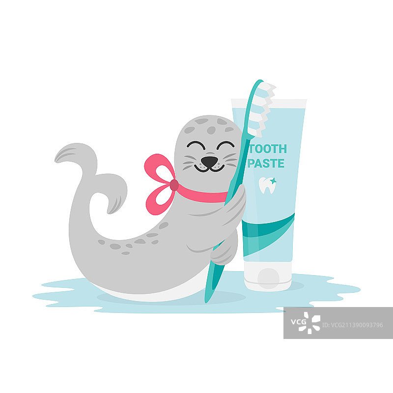 可爱的海豹宝宝拥抱牙刷图片素材