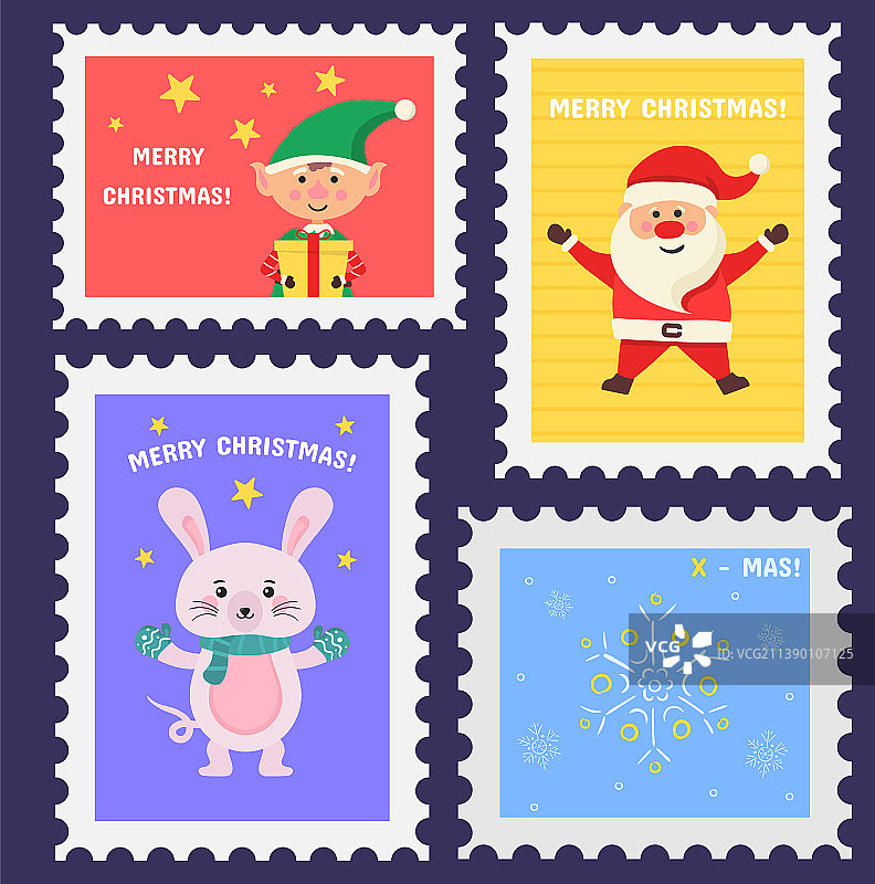 圣诞节邮票和邮戳贴纸图片素材