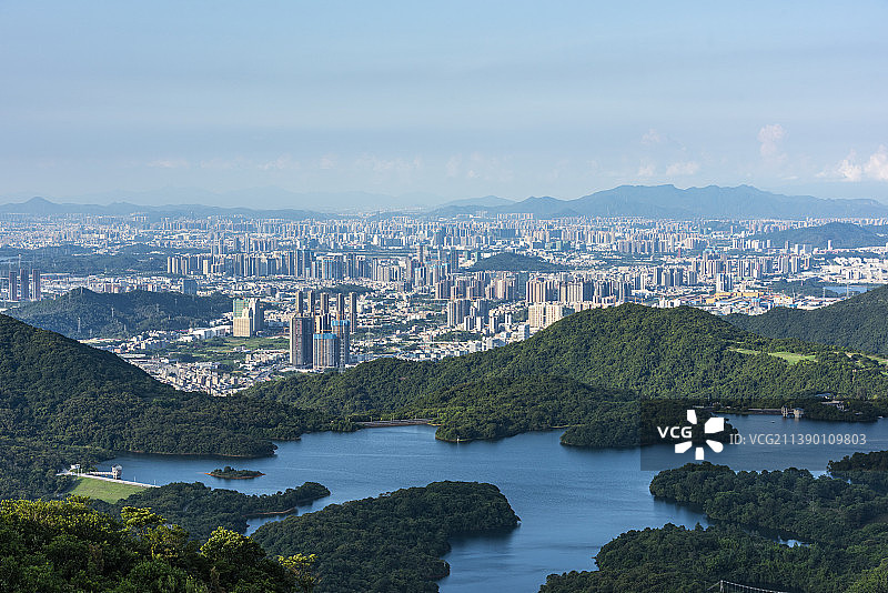 深圳坪山区全景 深圳三洲田水库 深圳东部华侨城图片素材