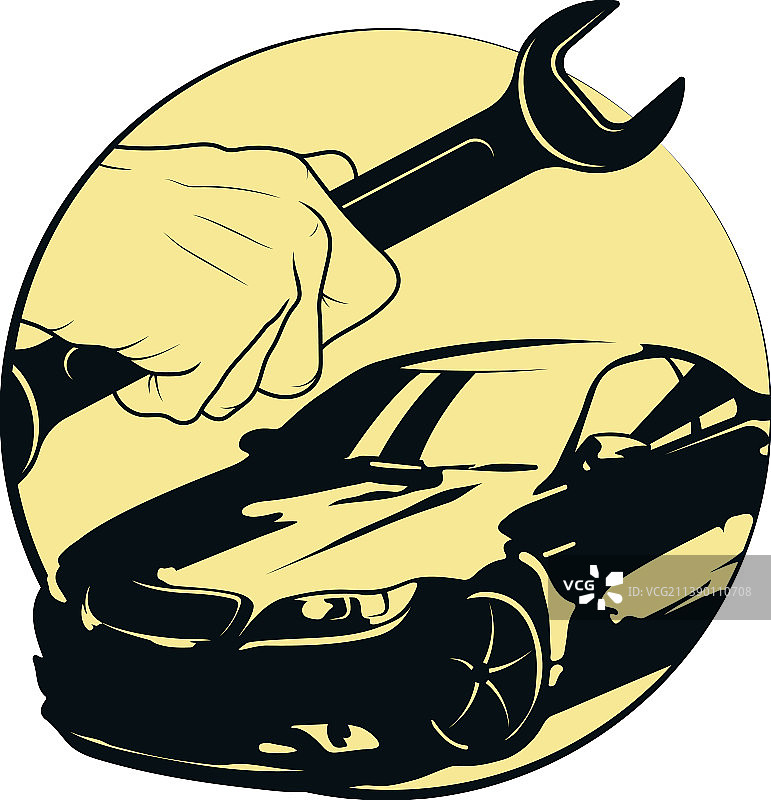 汽车修理工手中的扳手剪影图片素材