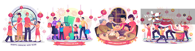 中国新年亚洲家庭合集图片素材