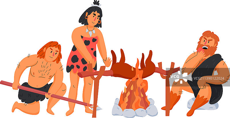 原始穴居人晚餐场景图片素材