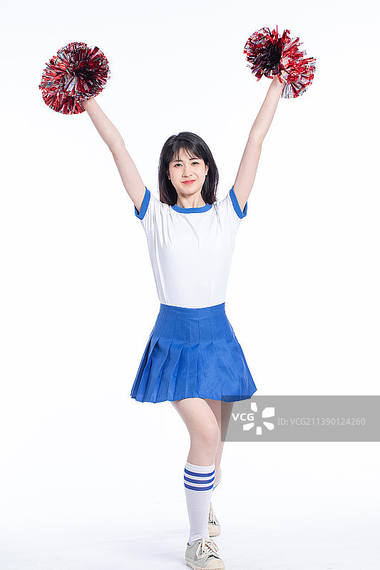 白色背景里的亚洲女啦啦队图片素材