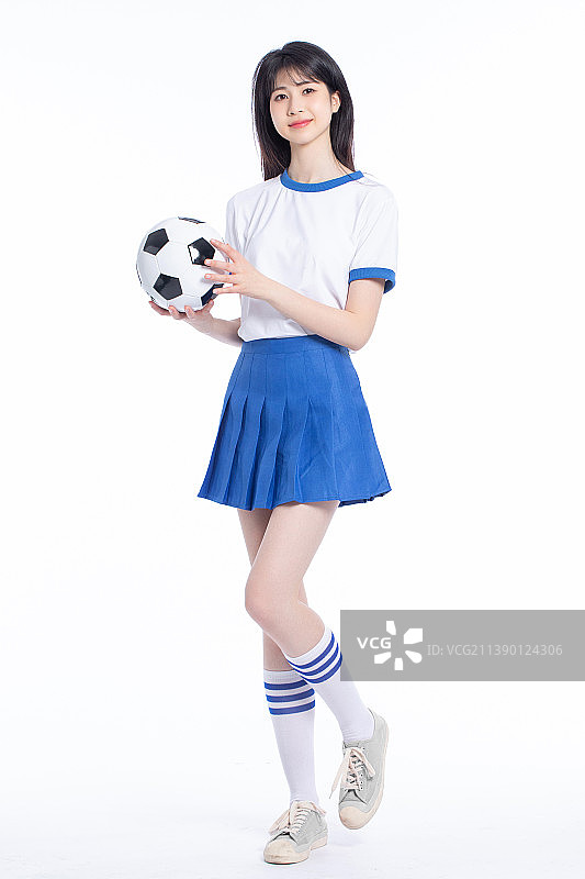 白色背景里的亚洲女啦啦队图片素材