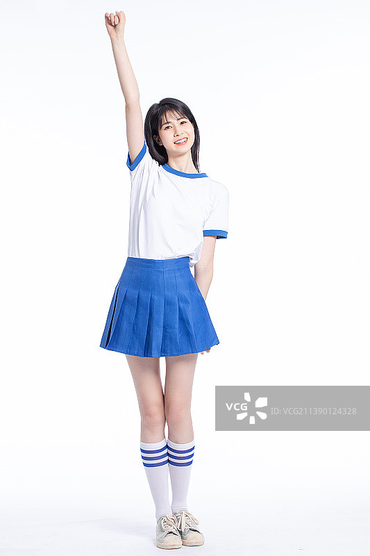 白色背景里的亚洲女啦啦队图片素材
