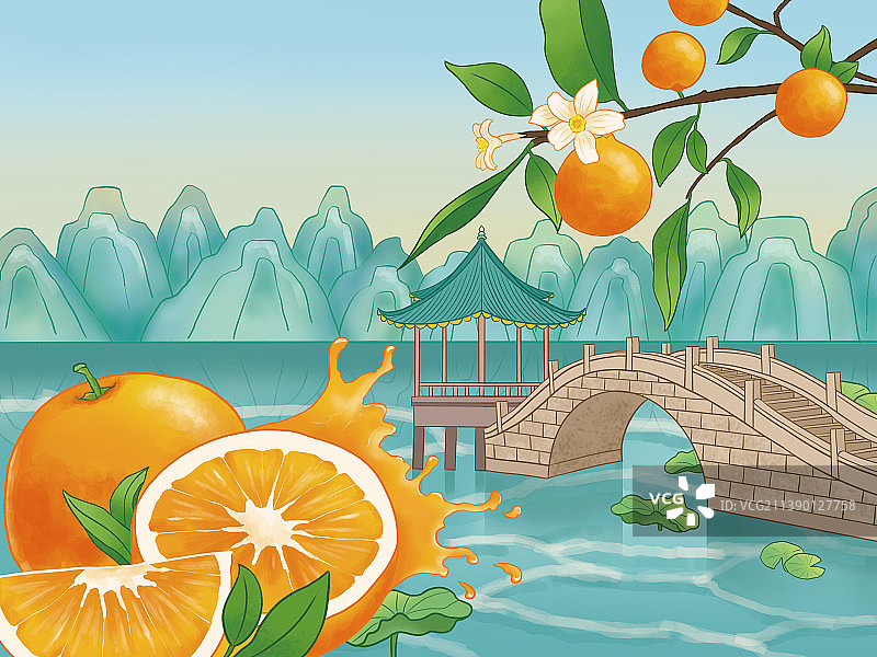 原创手绘小清新国风橙子包装图片素材