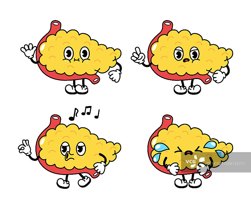 可爱卡通胰腺角色套装图片素材