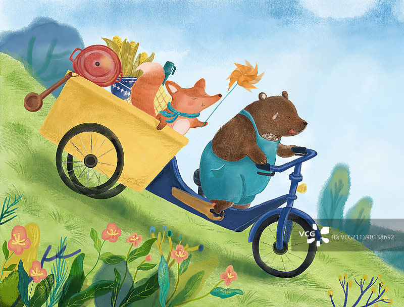 熊与狐狸骑车图片素材