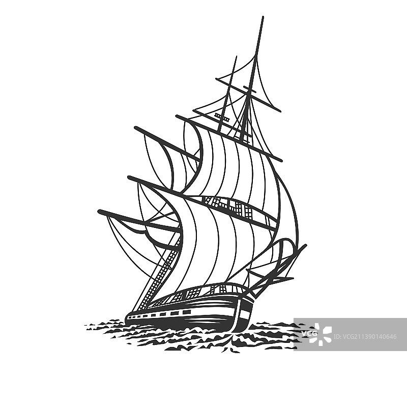 黑白帆船图片素材