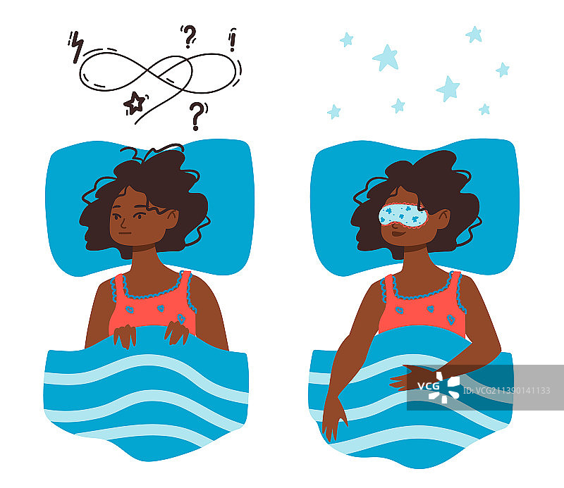 失眠做美梦的扁平风女孩图片素材