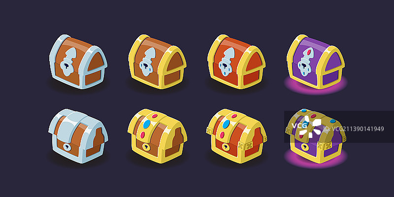 扁平风格带阴影和光线的宝箱图片素材