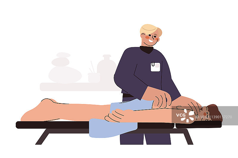 扁平风格医生为病人做背部按摩图片素材