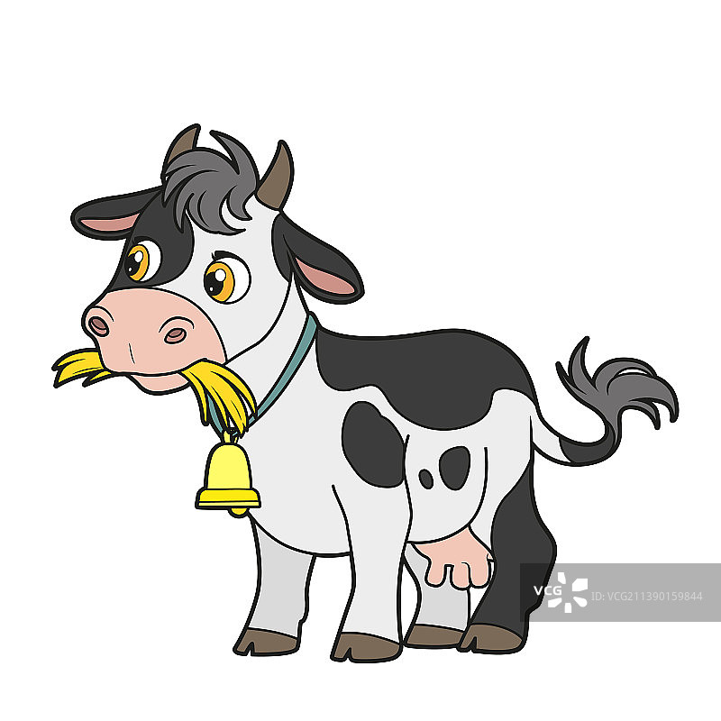 吃干草的可爱卡通奶牛颜色变化图片素材