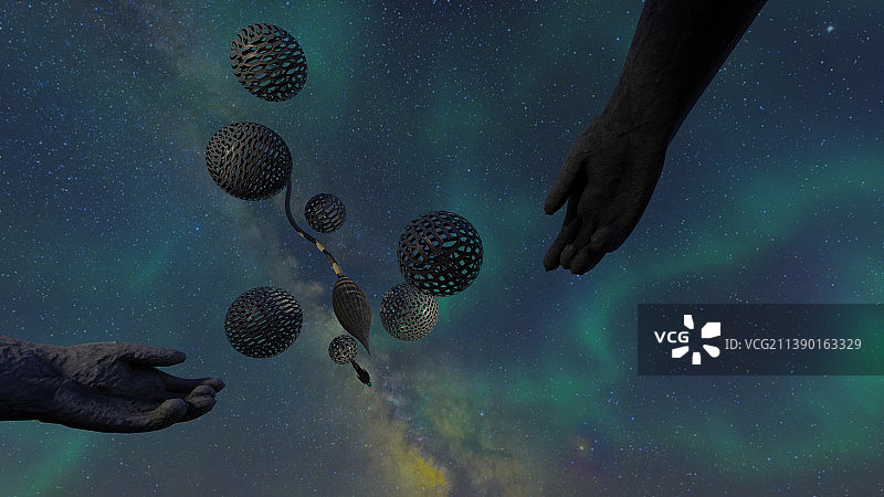 科幻场景下的黑衣人和戴森球图片素材