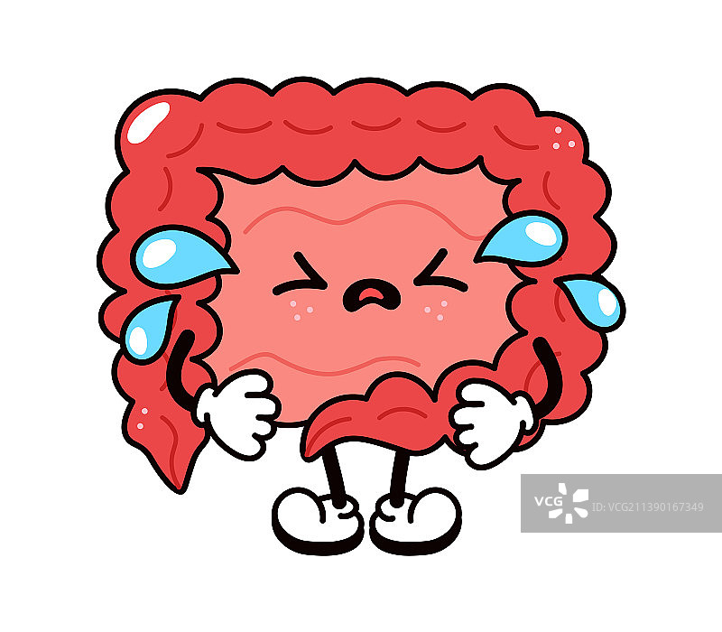 可爱有趣的哭泣悲伤肠道卡通手绘形象图片素材