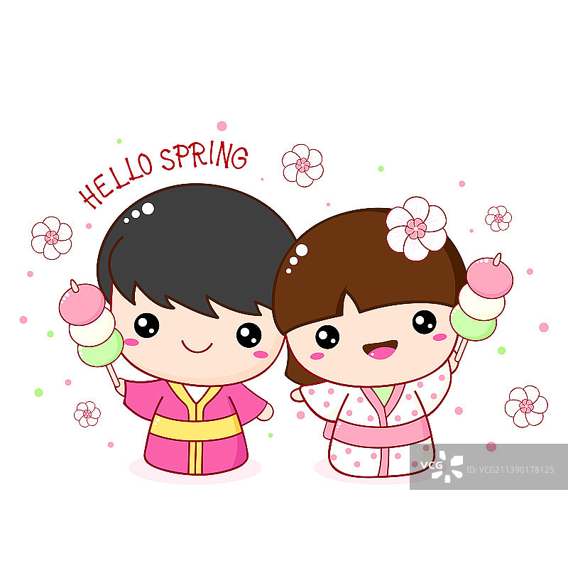 穿和服的可爱小女孩和小男孩图片素材