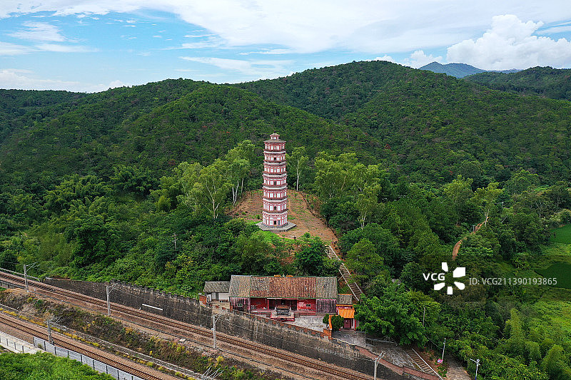 广东省河源市龙川县千年古县佗城正相塔正相寺航拍图片素材