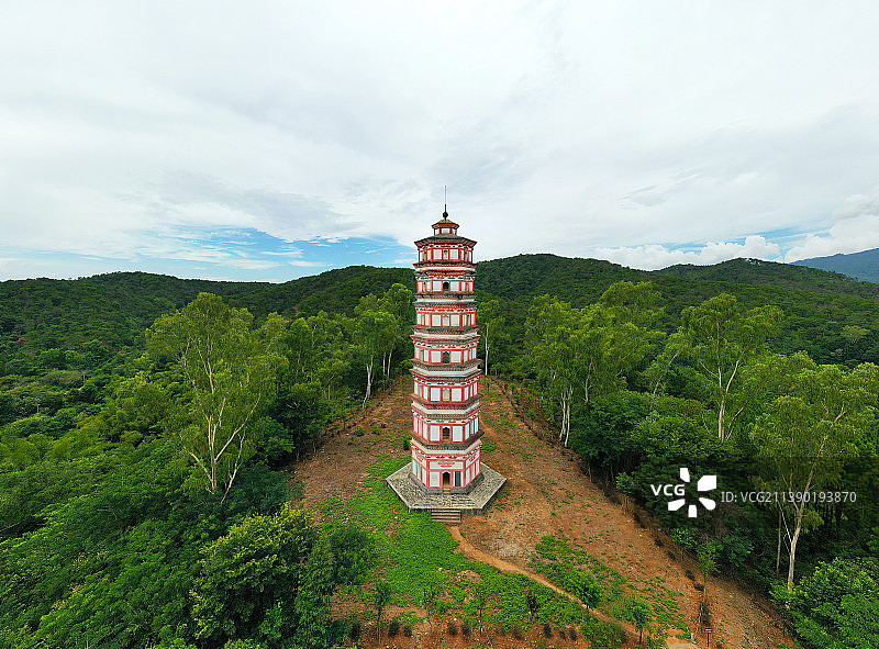 广东省河源市龙川县千年古县佗城正相塔正相寺航拍图片素材