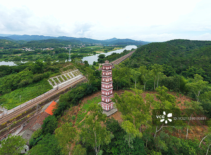 广东省河源市龙川县千年古县佗城正相塔正相寺航拍图片素材
