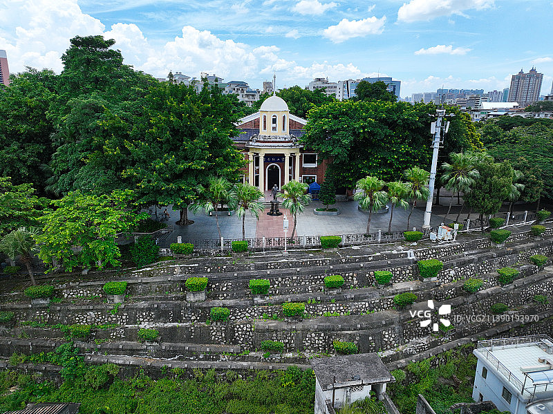 广东省江门市蓬江区中山公园中山纪念堂航拍图片素材