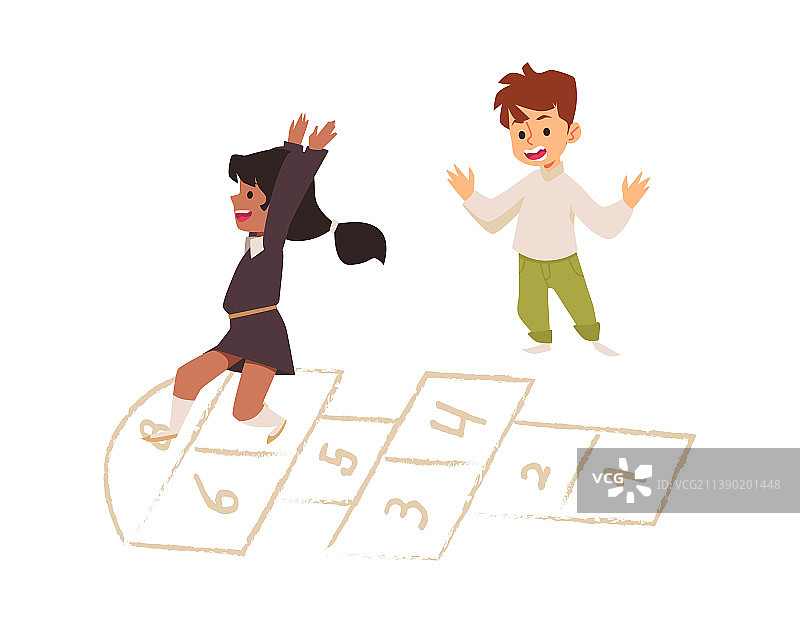 儿童跳房子游戏卡通图片素材