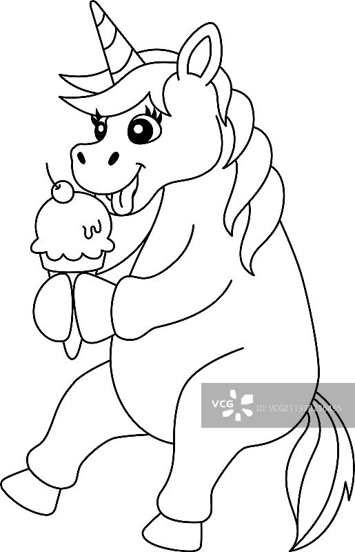 吃冰淇淋的独角兽填色页图片素材