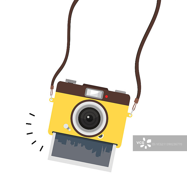 悬挂的黄色相机与照片卡片图片素材