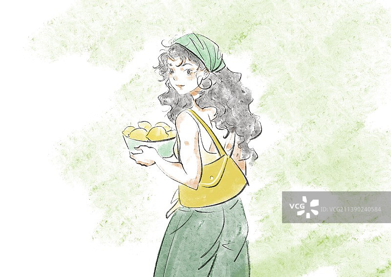 清新水彩女孩插画图片素材