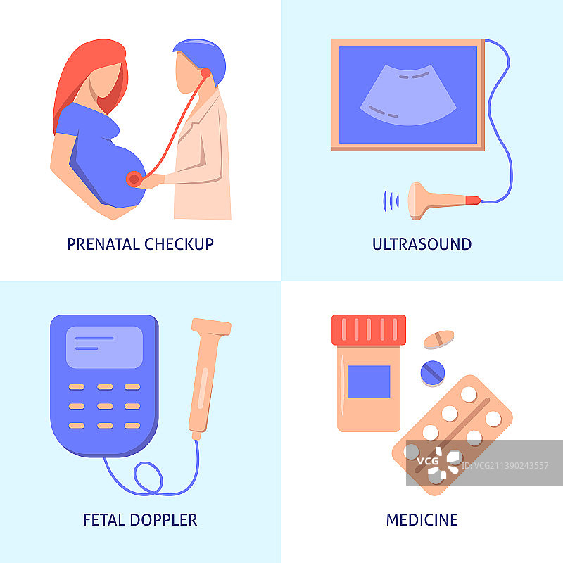 妇科扁平风格图标集图片素材