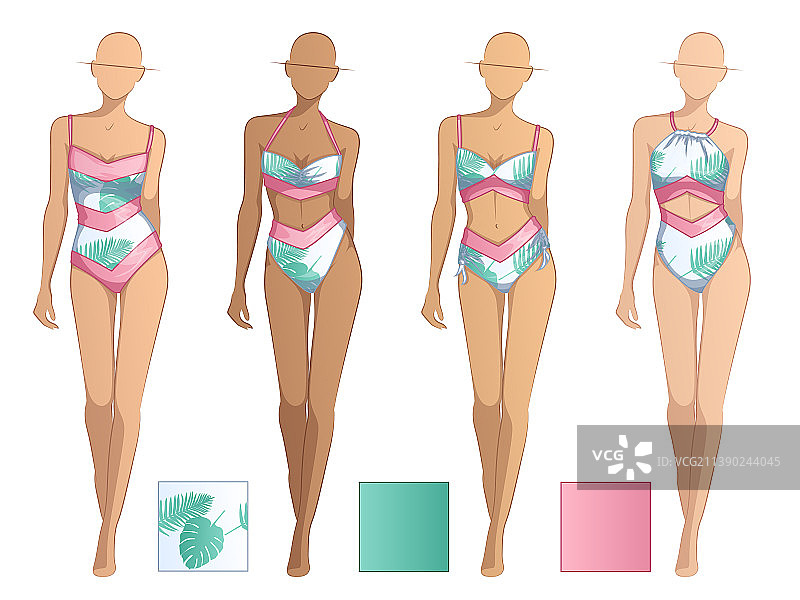 粉色棕榈叶泳装系列图片素材