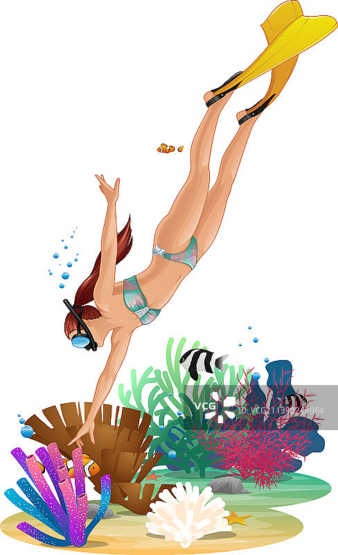 穿着比基尼浮潜的年轻女人图片素材
